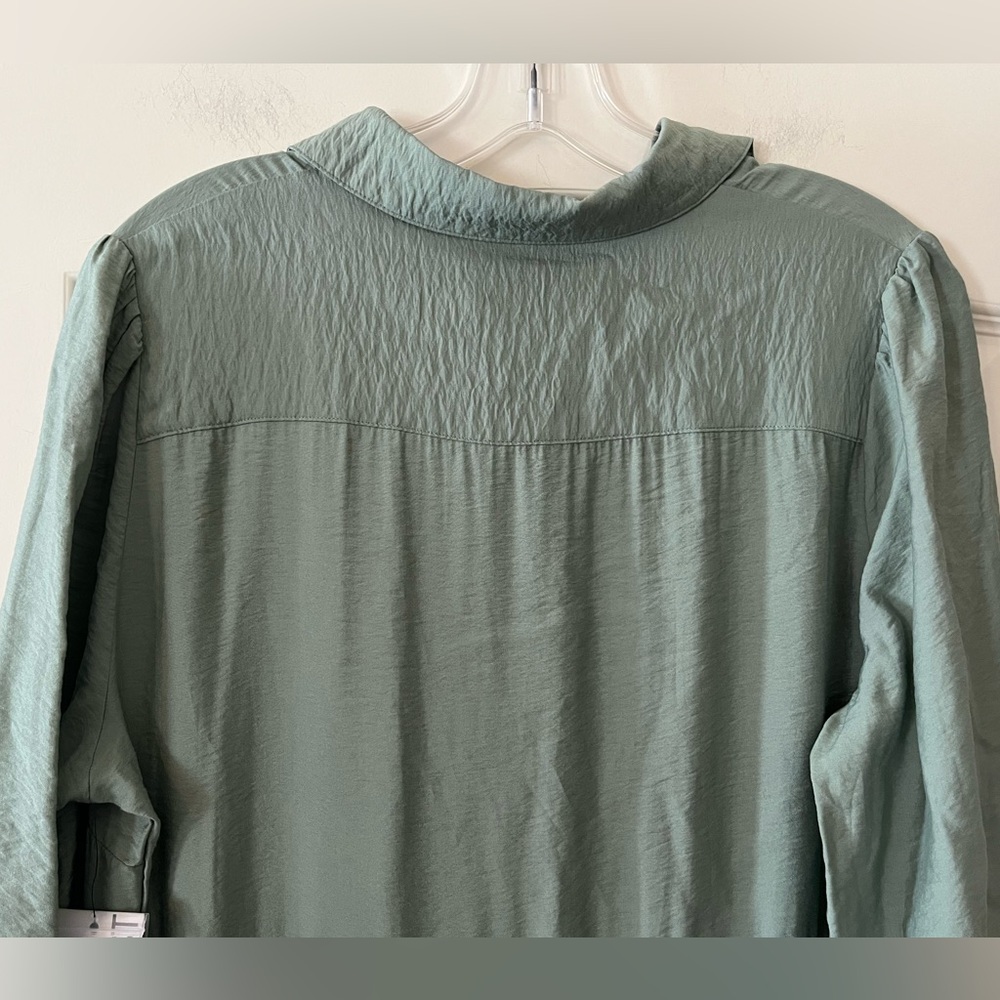 New! Nine West Button-Front Sage Green Long Shirt Dress Women’s Size Large - Picture 7 of 16